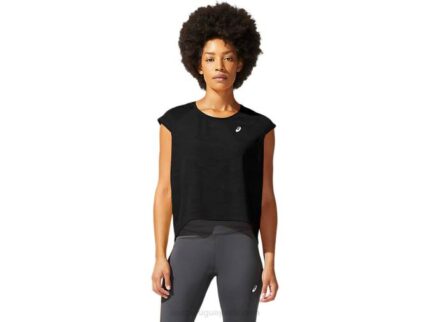 Asics top corto ventilado mujer rendimiento negro