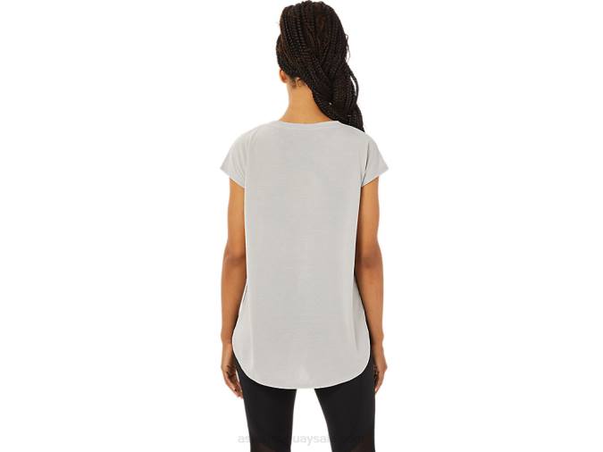 Asics top de manga corta con abertura gris ostra femenino - Image 2