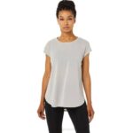 Asics top de manga corta con abertura gris ostra femenino