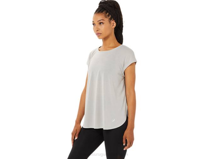 Asics top de manga corta con abertura gris ostra femenino - Image 3
