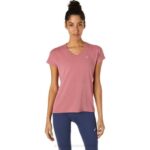 Asics top de manga corta cuello en v mujer rosa ahumado chic