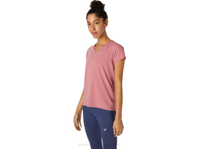 Asics top de manga corta cuello en v mujer rosa ahumado chic - Image 3