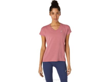 Asics top de manga corta cuello en v mujer rosa ahumado chic