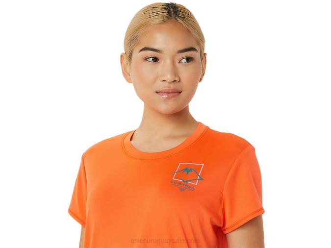 Asics top de manga corta fujitrail mujer naranja estilo y confort - Image 4