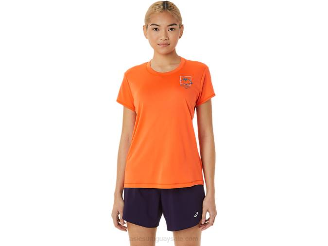 Asics top de manga corta fujitrail mujer naranja estilo y confort - Image 1