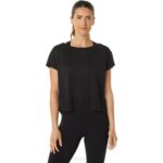 Asics top de manga corta jacquard movekoyo mujer rendimiento negro elegante