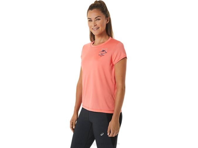 Asics top de manga corta logo fujitrail mujer color papaya - Image 3