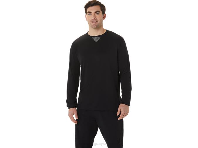 Asics top de manga larga jacquard actibreeze hombre negro rendimiento fresco - Image 1