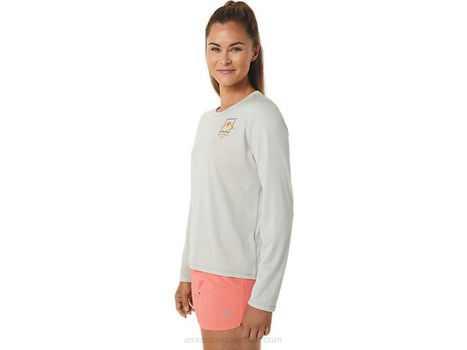 Asics top de manga larga logo Fujitrail mujer salvia ligera deportivo - Image 3