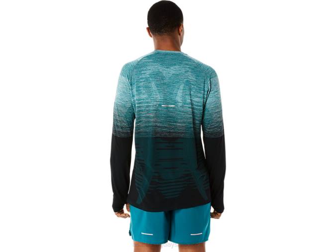 Asics top de manga larga sin costuras hombre pino terciopelo negro rendimiento deportivo - Image 2