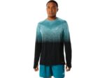 Asics top de manga larga sin costuras hombre pino terciopelo negro rendimiento deportivo