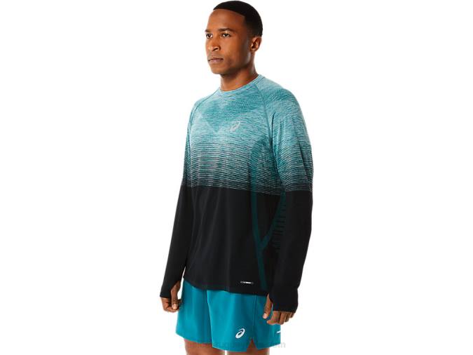 Asics top de manga larga sin costuras hombre pino terciopelo negro rendimiento deportivo - Image 3