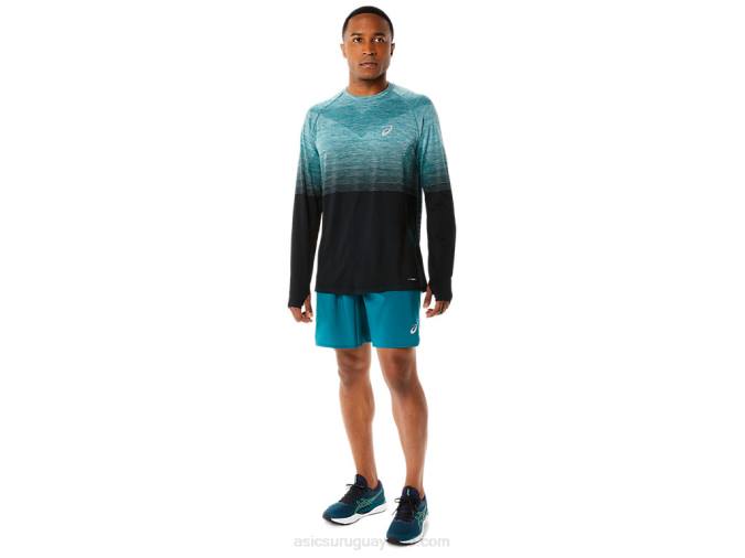 Asics top de manga larga sin costuras hombre pino terciopelo negro rendimiento deportivo - Image 4
