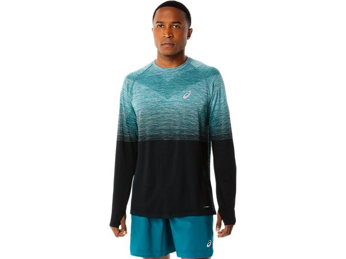 Asics top de manga larga sin costuras hombre pino terciopelo negro rendimiento deportivo - Image 1