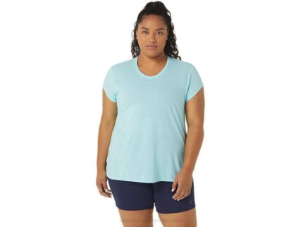 Asics top de mujer jaspeado cuello en v azul claro