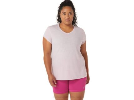 Asics top de mujer jaspeado cuello en v rosa brezo elegante
