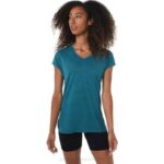 Asics top de mujer jaspeado cuello en v terciopelo brezo de pino
