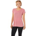 Asics top mujer cuello en v jaspeado rosa ahumado estilo moderno