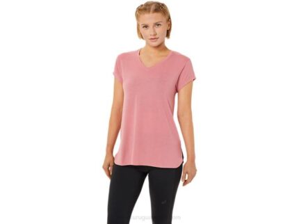 Asics top mujer cuello en v jaspeado rosa ahumado estilo moderno