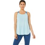 Asics top sin mangas azul claro con abertura femenina trendy
