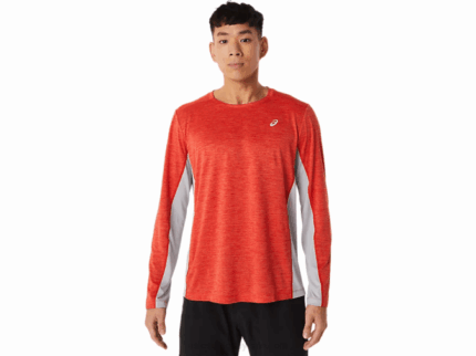 Asics tren de hombre sana manga larga rojo fuego gris piedmont rendimiento y estilo