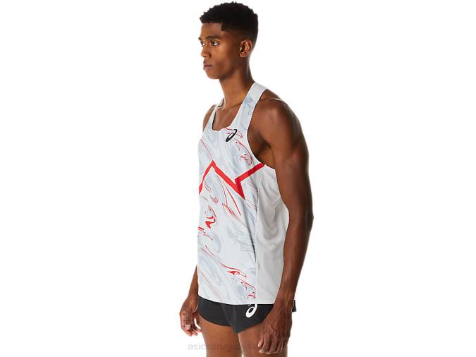Camiseta Asics Ligera Hombre Gris Glaciar Rojo Eléctrico Ideal para Entrenamiento - Image 3