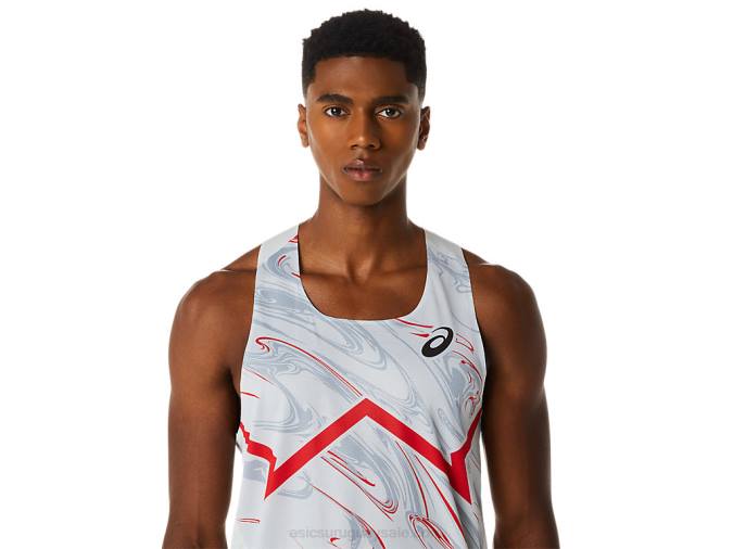 Camiseta Asics Ligera Hombre Gris Glaciar Rojo Eléctrico Ideal para Entrenamiento - Image 4