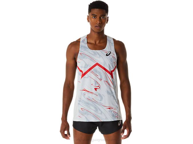 Camiseta Asics Ligera Hombre Gris Glaciar Rojo Eléctrico Ideal para Entrenamiento - Image 1