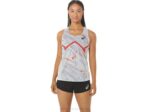 Camiseta Asics Ligera Mujer Gris Glaciar Rojo Eléctrico Fashion Deportivo