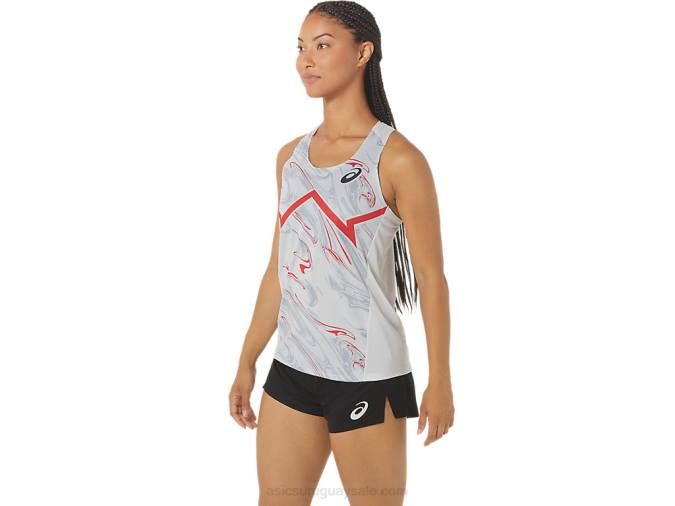 Camiseta Asics Ligera Mujer Gris Glaciar Rojo Eléctrico Fashion Deportivo - Image 3