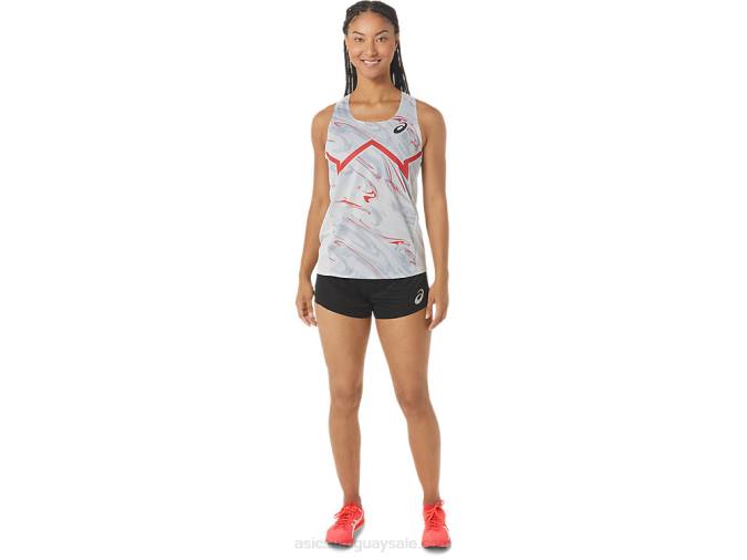 Camiseta Asics Ligera Mujer Gris Glaciar Rojo Eléctrico Fashion Deportivo - Image 4