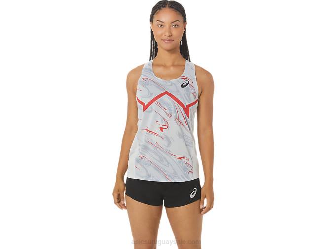 Camiseta Asics Ligera Mujer Gris Glaciar Rojo Eléctrico Fashion Deportivo - Image 1