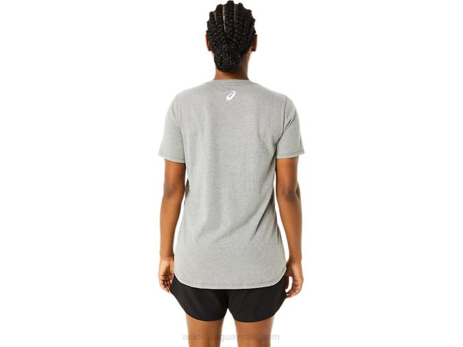 Camiseta Asics Mujer Cuello V Manga Corta Estampada Gris Medio - Image 2