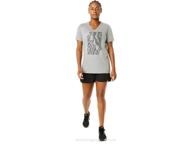 Camiseta Asics Mujer Cuello V Manga Corta Estampada Gris Medio - Image 4
