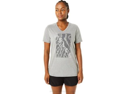 Camiseta Asics Mujer Cuello V Manga Corta Estampada Gris Medio
