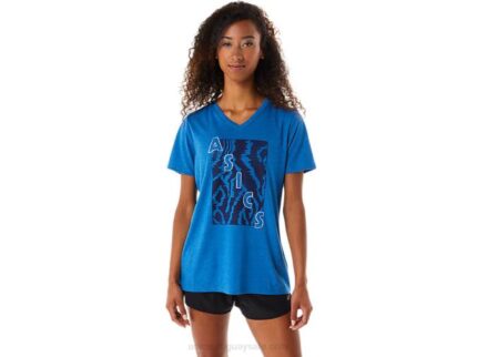 Camiseta Asics Mujer Cuello V Manga Corta Estampada Lago Drive Brezo