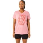 Camiseta Asics Mujer Cuello V Manga Corta Rosa Ahumado Estampada