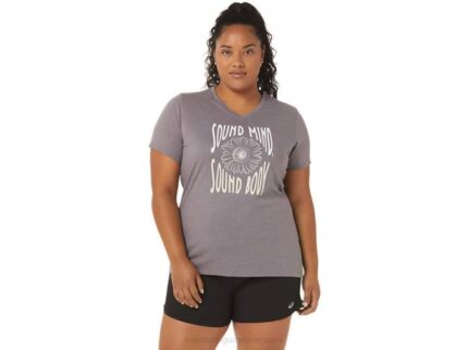 Camiseta Asics Mujer Girasoles Cuello Pico Lavanda Gris