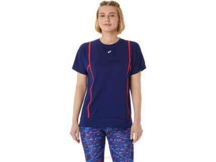 Camiseta Asics Mujer Manga Corta Strong 92 Alerta Azul Roja