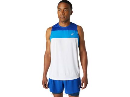 Camiseta de Carrera Asics Blanco Brillante Azul Mónaco Rendimiento y Estilo
