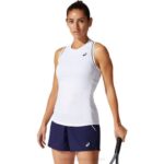 Camiseta Sin Mangas Ribetes Asics Blanca Brillante para Mujer