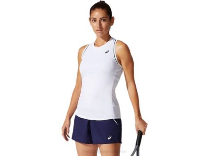 Camiseta Sin Mangas Ribetes Asics Blanca Brillante para Mujer