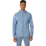 Chaqueta Impermeable Asics Hombre Azul Acero Gris Resistente