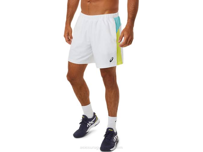 pantalón corto color block hombre Asics blanco brillante estilo moderno - Image 1
