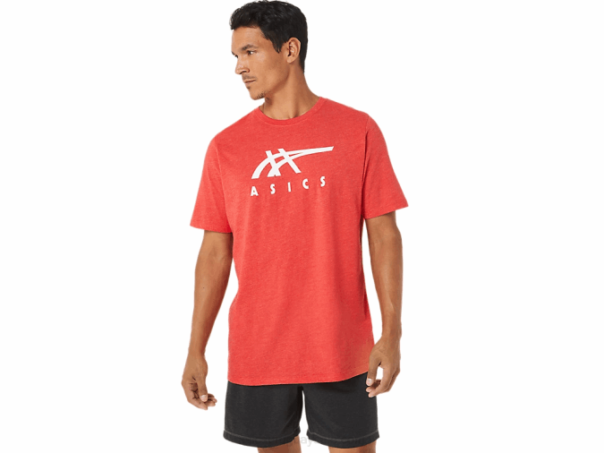Playera de Manga Corta Rayas Asics Brezo Rojo Estilo Clásico - Image 2
