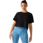 Playera recortada Asics jacquard logo rendimiento negro mujer