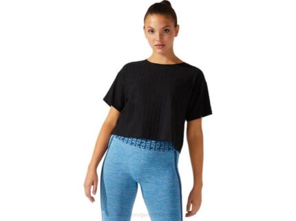 Playera recortada Asics jacquard logo rendimiento negro mujer