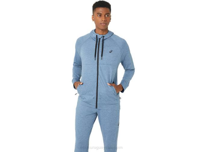 sudadera con capucha Asics tech fz 2.0 azul acero estilo moderno - Image 1